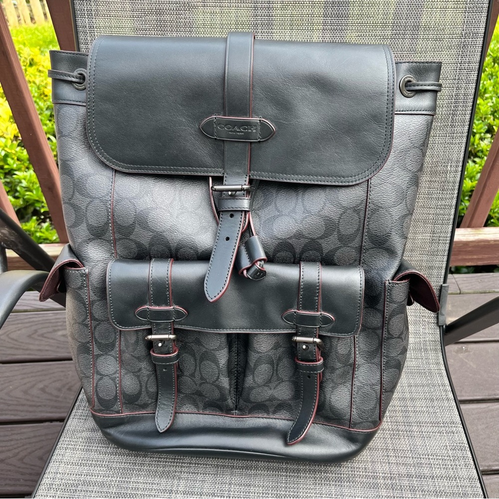 COACH Original Hudson Black Leather And Canvas Mens Travel Backpack  *Excellent*